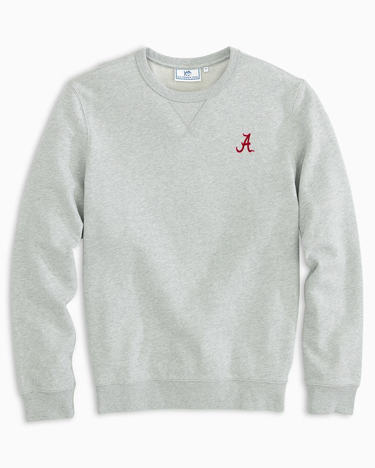 The front view of the Men's Grey Alabama Upper Deck Pullover Sweatshirt by Southern Tide - Heather Slate Grey