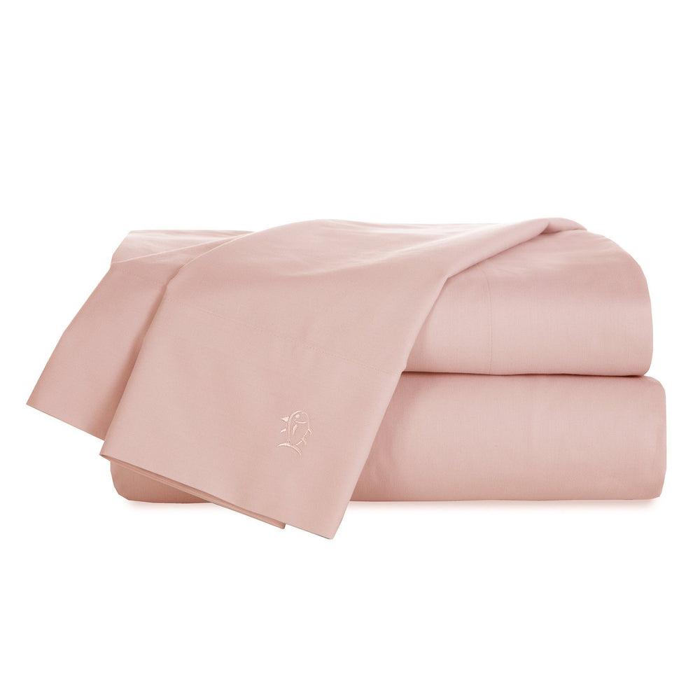 The folded view of the Cotton Twill Sheet Set by Southern Tide - Seashell Pink