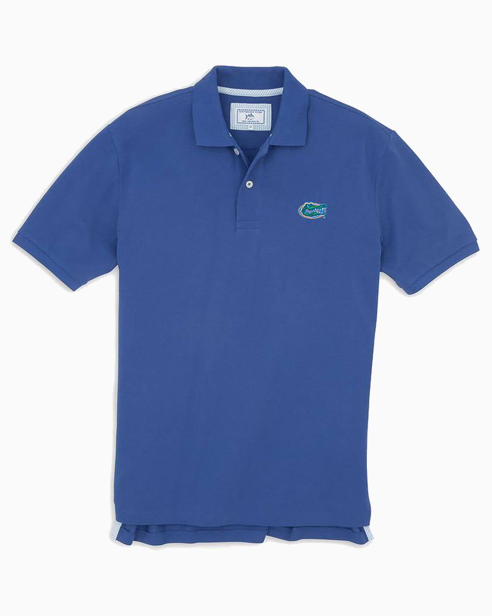 The front view of the Men's Light Blue Florida Gators Pique Polo Shirt by Southern Tide - University Blue