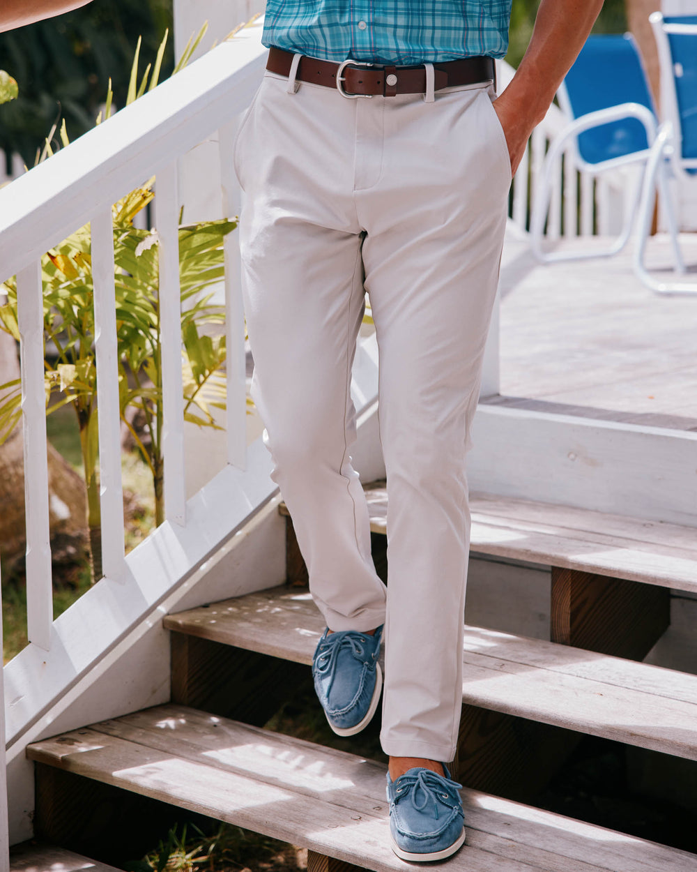 The lifestyle view of the Southern Tide Jack Performance Pant by Southern Tide - Putty