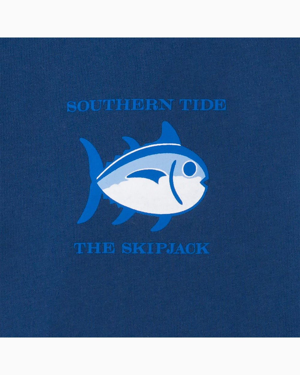 The detail view of the Southern Tide Kids Long Sleeve Original Skipjack T-Shirt by Southern Tide - Yacht Blue