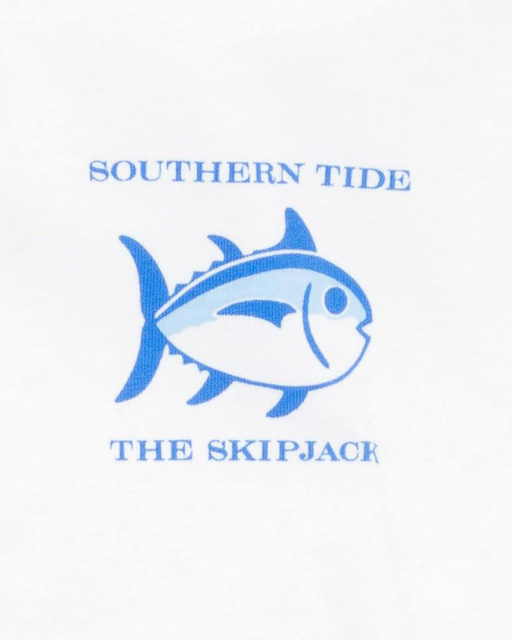 The detail of the Kid's White Original Skipjack T-Shirt by Southern Tide - Classic White