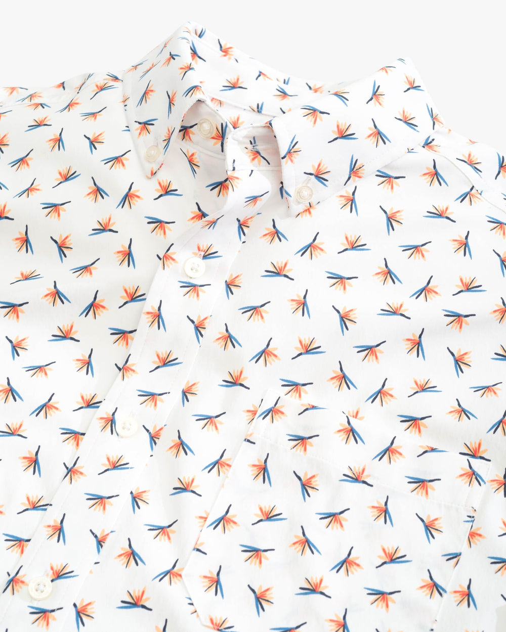 The detail view of the Southern Tide Paradise Park Printed Intercoastal Short Sleeve Button Down by Southern Tide - Classic White