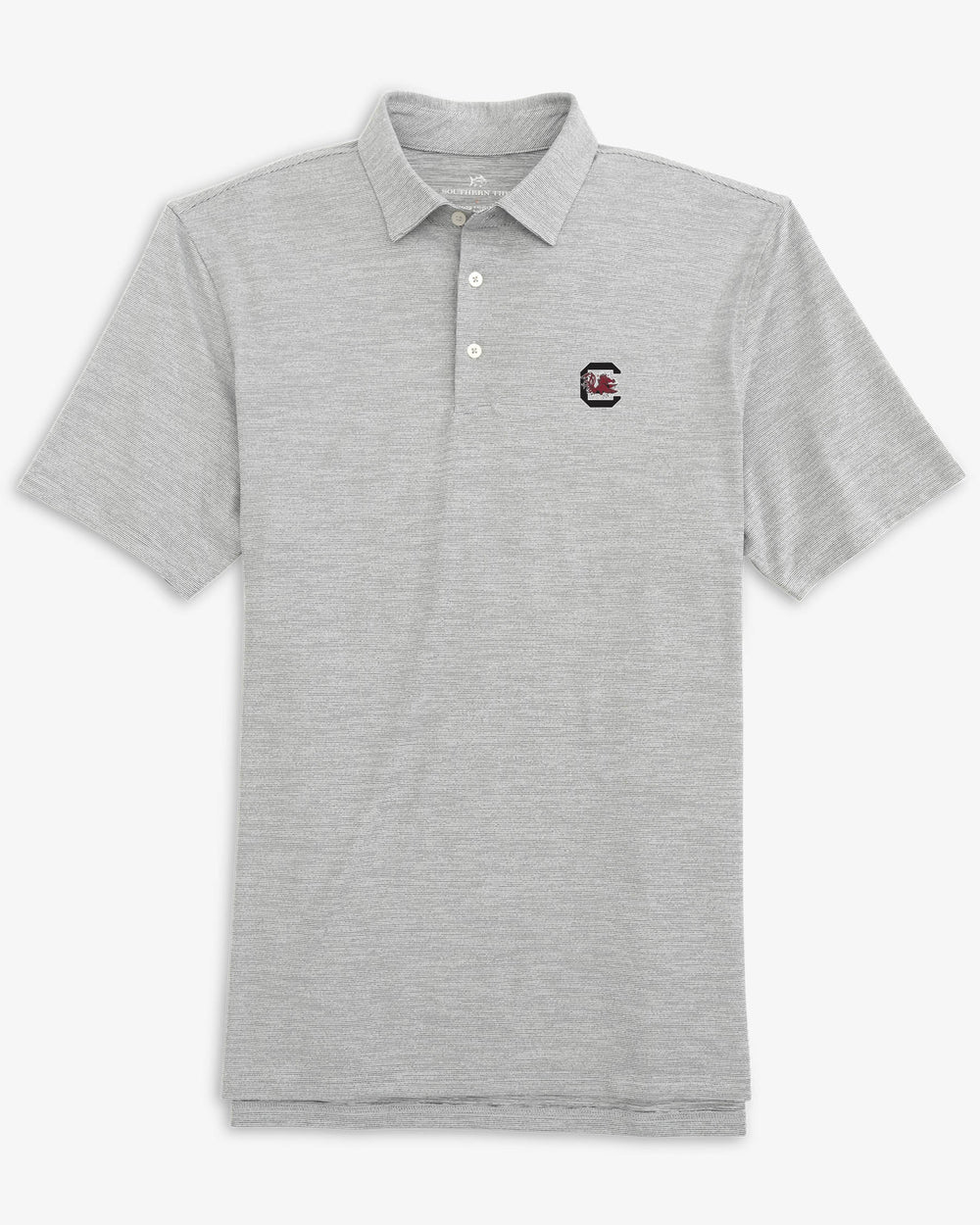 The front view of the South Carolina Driver Spacedye Polo Shirt by Southern Tide - Black
