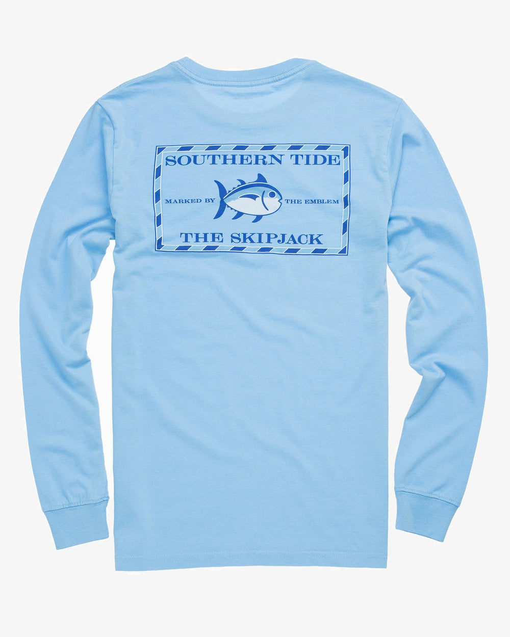 The back view of the Men's Blue Long Sleeve Original Skipjack T-shirt by Southern Tide - Ocean Channel