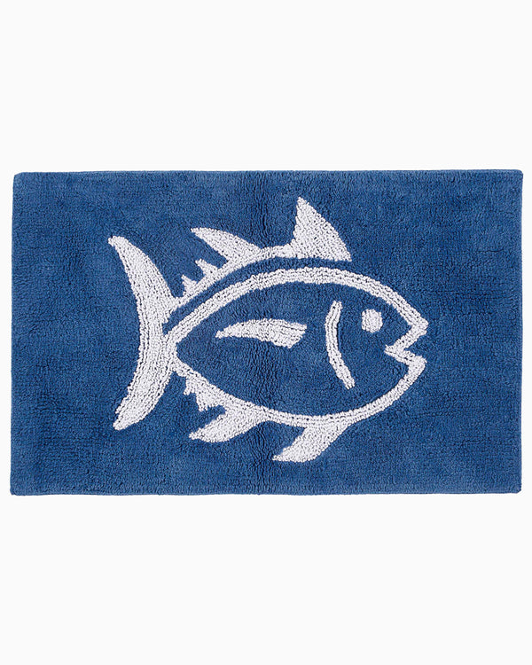 The front view of the Southern Tide Reversible Skipjack Bath Rug by Southern Tide - Cobalt