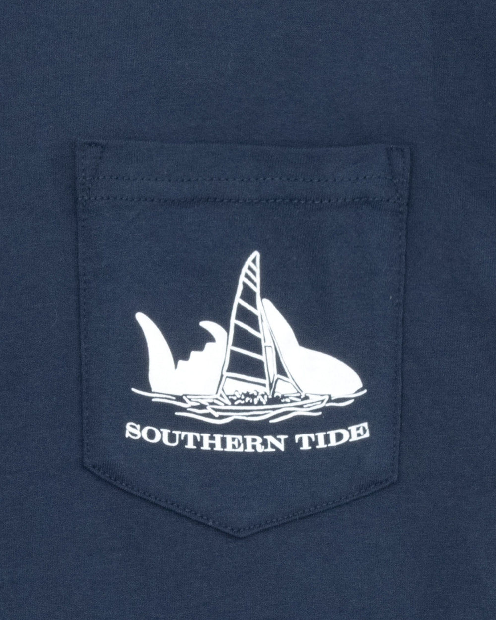 The pocket view of the Sunset Silhouette Long Sleeve T-Shirt by Southern Tide - Navy