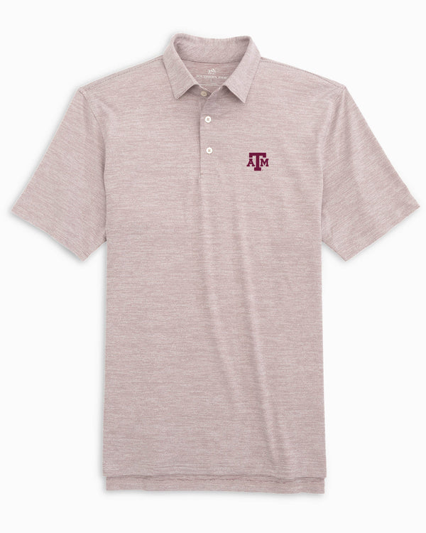The front view of the Texas A&M Aggies Driver Spacedye Polo Shirt by Southern Tide - Chianti