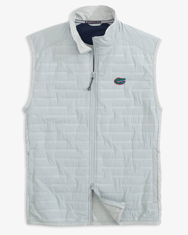 The front view of the Florida Gators Abercorn Vest by Southern Tide - Gravel Grey