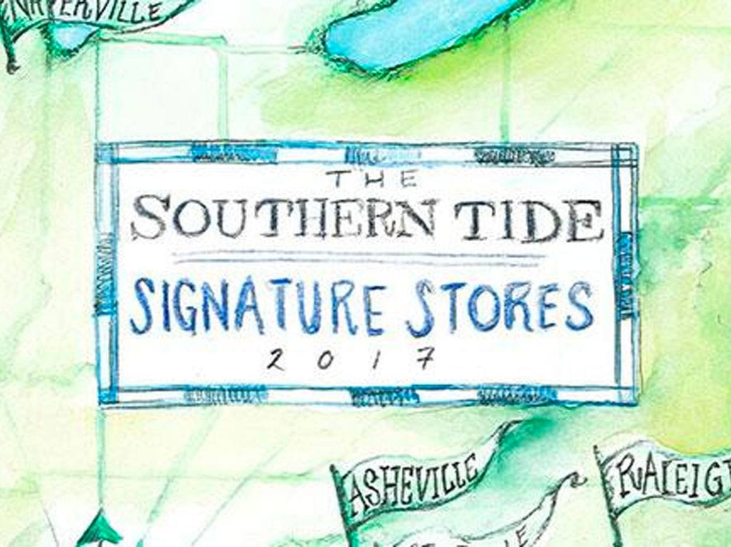 Drawing of a map with Southern Tide Signature Stores.