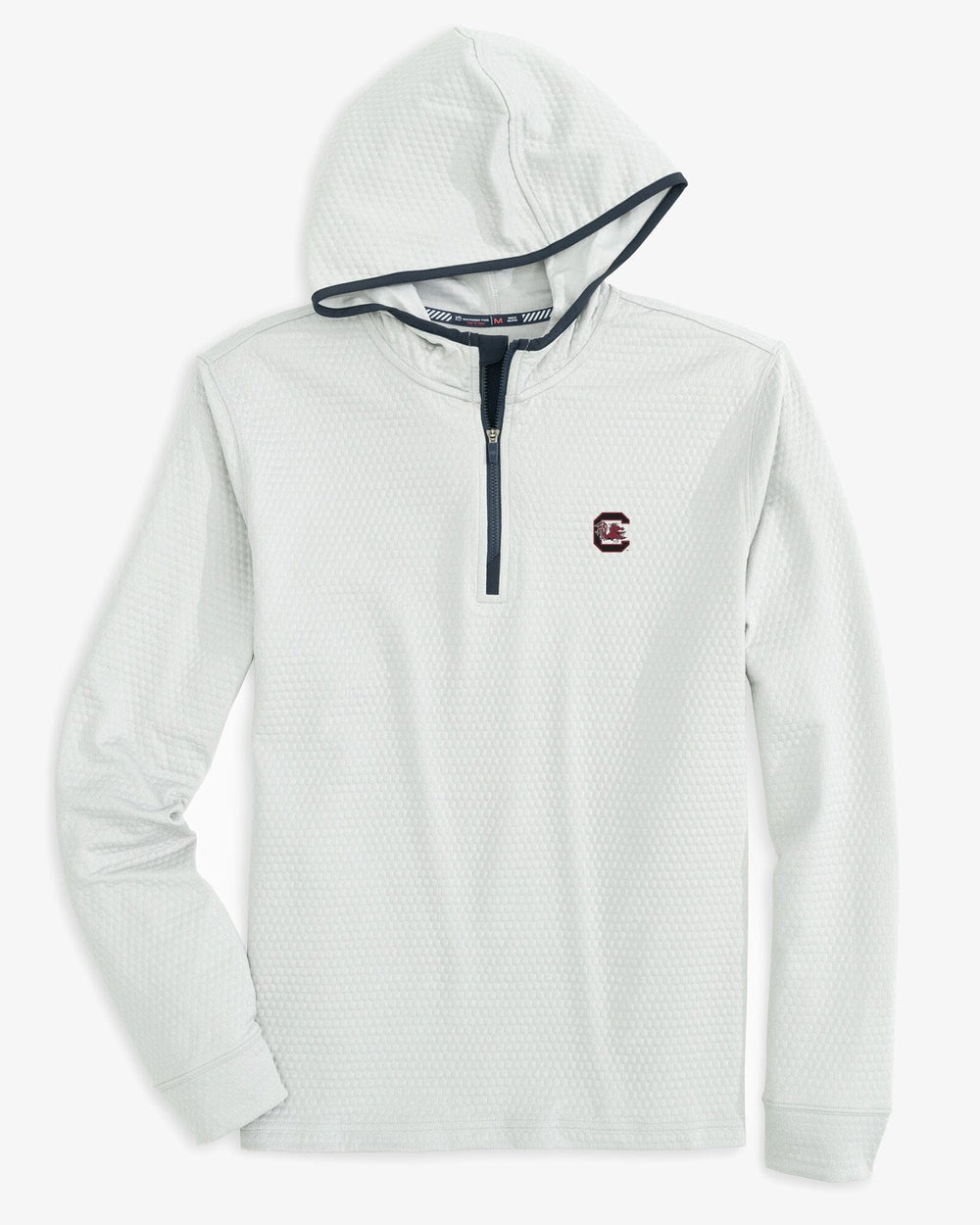 The front view of the South Carolina Gamecocks Scuttle Heather Performance Quarter Zip Hoodie by Southern Tide - Heather Slate Grey