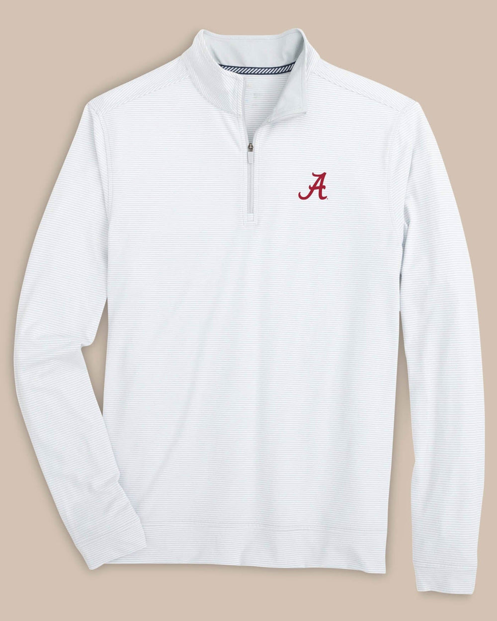 The front view of the Alabama Crimson Tide Cruiser Micro-Stripe Heather Quarter Zip by Southern Tide - Heather Slate Grey