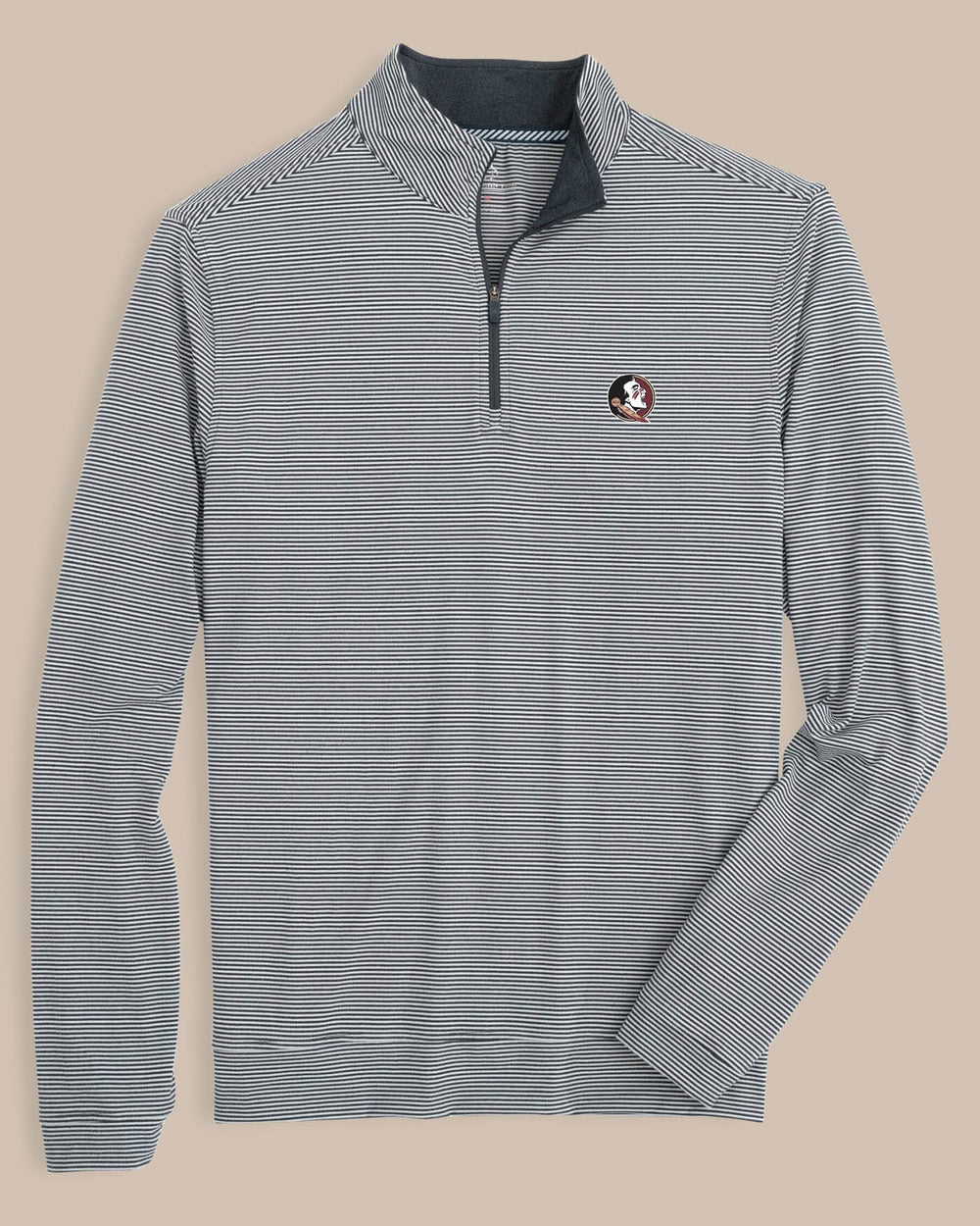 The front view of the FSU Seminoles Cruiser Micro-Stripe Heather Quarter Zip by Southern Tide - Heather Black