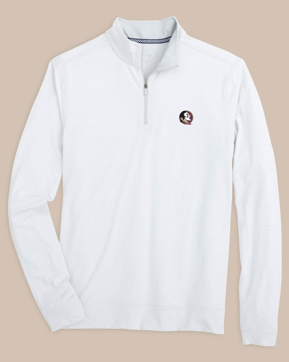 The front view of the FSU Seminoles Cruiser Micro-Stripe Heather Quarter Zip by Southern Tide - Heather Slate Grey