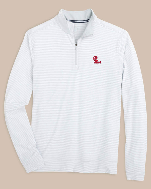 The front view of the Ole Miss Rebels Cruiser Micro-Stripe Heather Quarter Zip by Southern Tide - Heather Slate Grey