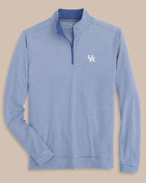 The front view of the Kentucky Wildcats Cruiser Micro-Stripe Heather Quarter Zip by Southern Tide - Heather University Blue