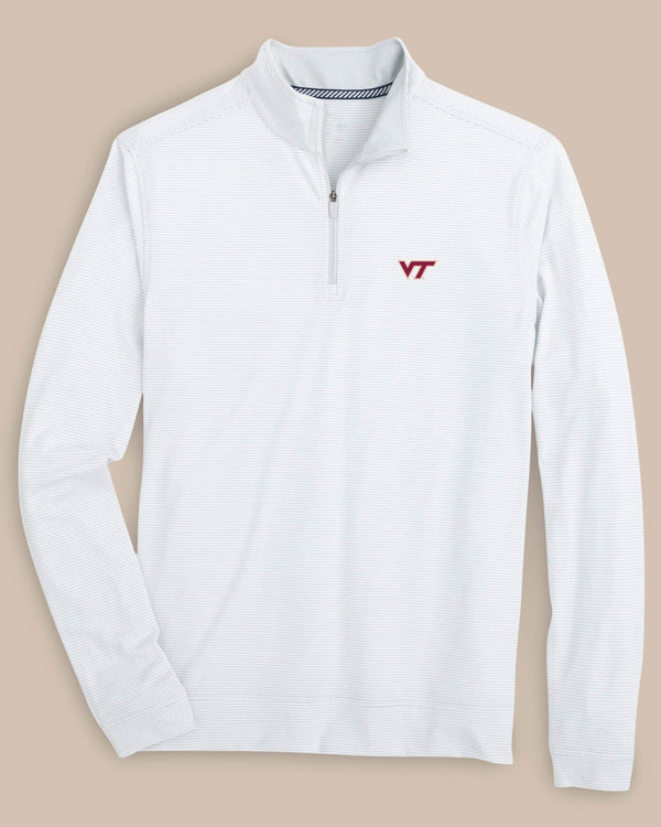 The front view of the Virginia Tech Hokies Cruiser Micro-Stripe Heather Quarter Zip by Southern Tide - Heather Slate Grey