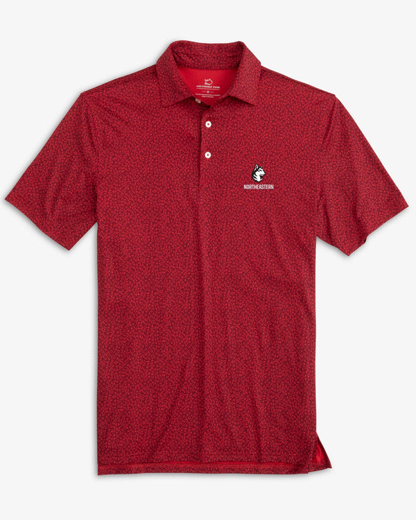 The front view of the Northeastern Huskies Driver Gameplay Polo by Southern Tide - Chianti