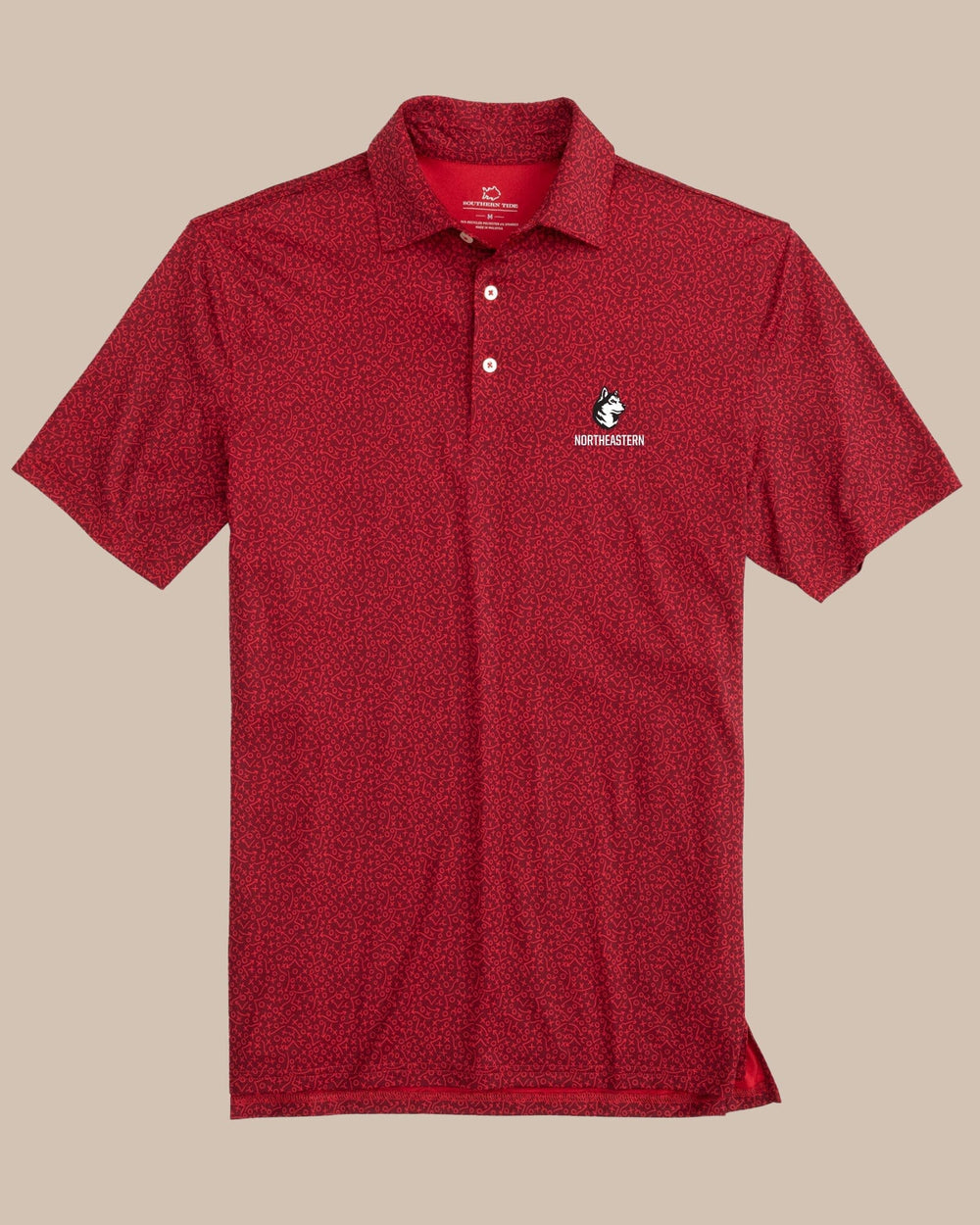 The front view of the Northeastern Huskies Driver Gameplay Polo by Southern Tide - Chianti