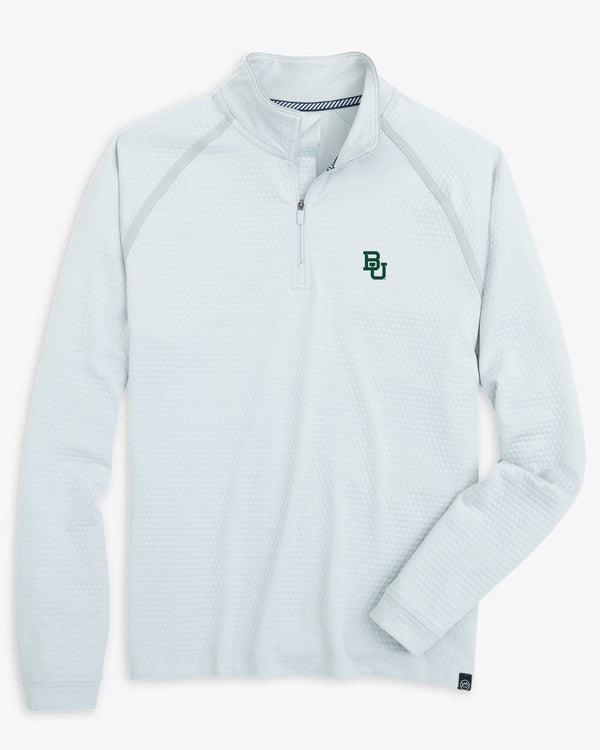 The front view of the Baylor Bears Scuttle Heather Quarter Zip by Southern Tide - Heather Slate Grey