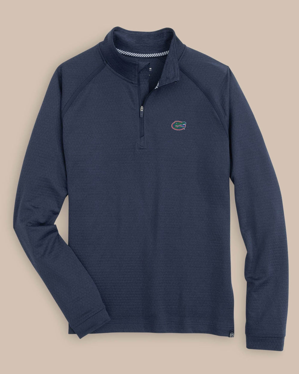 The front view of the Florida Gators Scuttle Heather Quarter Zip by Southern Tide - Navy
