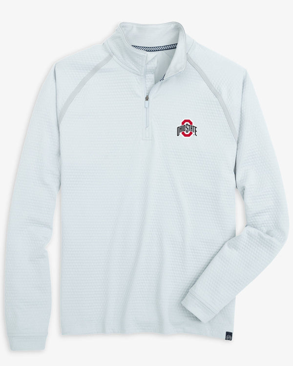 The front view of the Ohio State Buckeyes Scuttle Heather Quarter Zip by Southern Tide - Heather Slate Grey