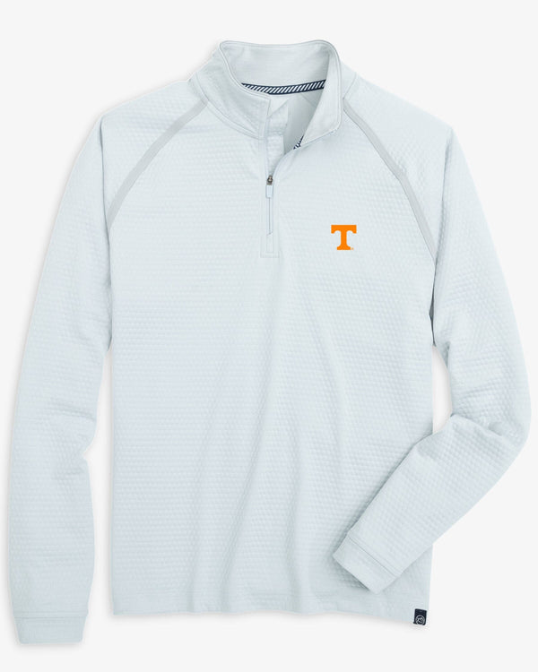 The front view of the Tennessee Vols Scuttle Heather Quarter Zip by Southern Tide - Heather Slate Grey