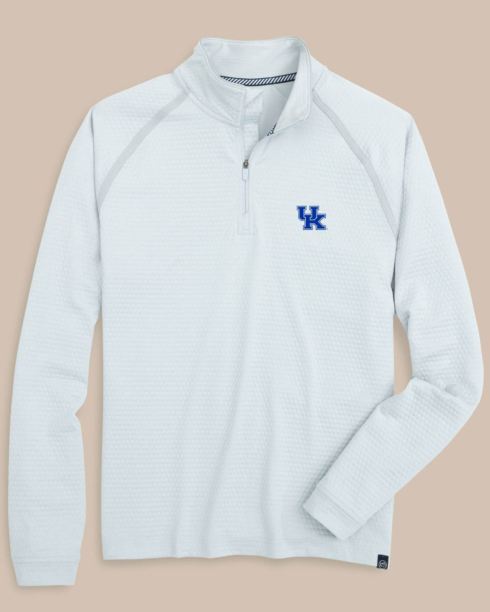 The front view of the Kentucky Wildcats Scuttle Heather Quarter Zip by Southern Tide - Heather Slate Grey