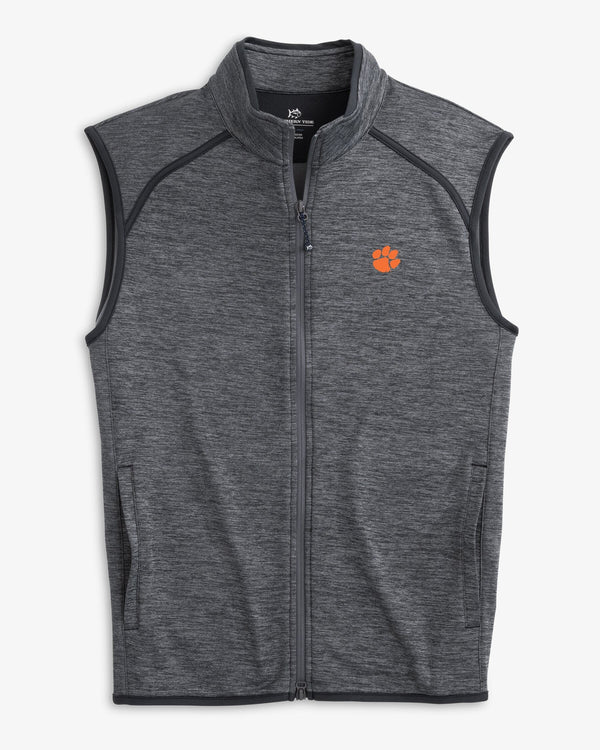 The front view of the Clemson Tigers Baybrook Heather Vest by Southern Tide - Heather Black