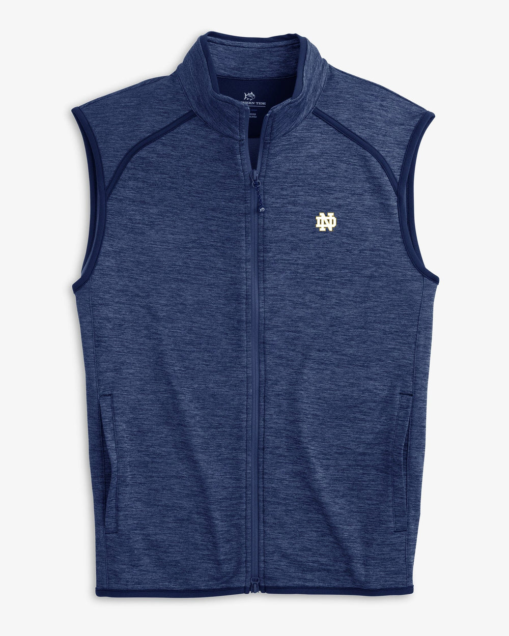 The view of the Notre Dame Fighting Irish Baybrook Heather Vest by Southern Tide - Heather Navy