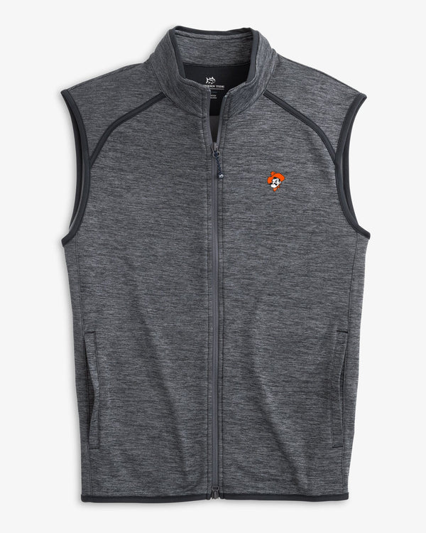 The front view of the Oklahoma State Cowboys Baybrook Heather Vest by Southern Tide - Heather Black