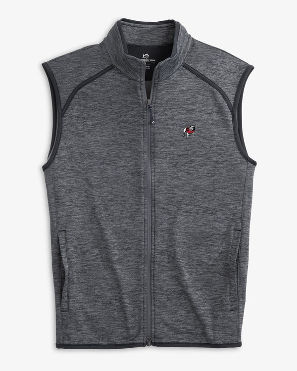 The front view of the Georgia Bulldogs Baybrook Heather Vest by Southern Tide - Heather Black