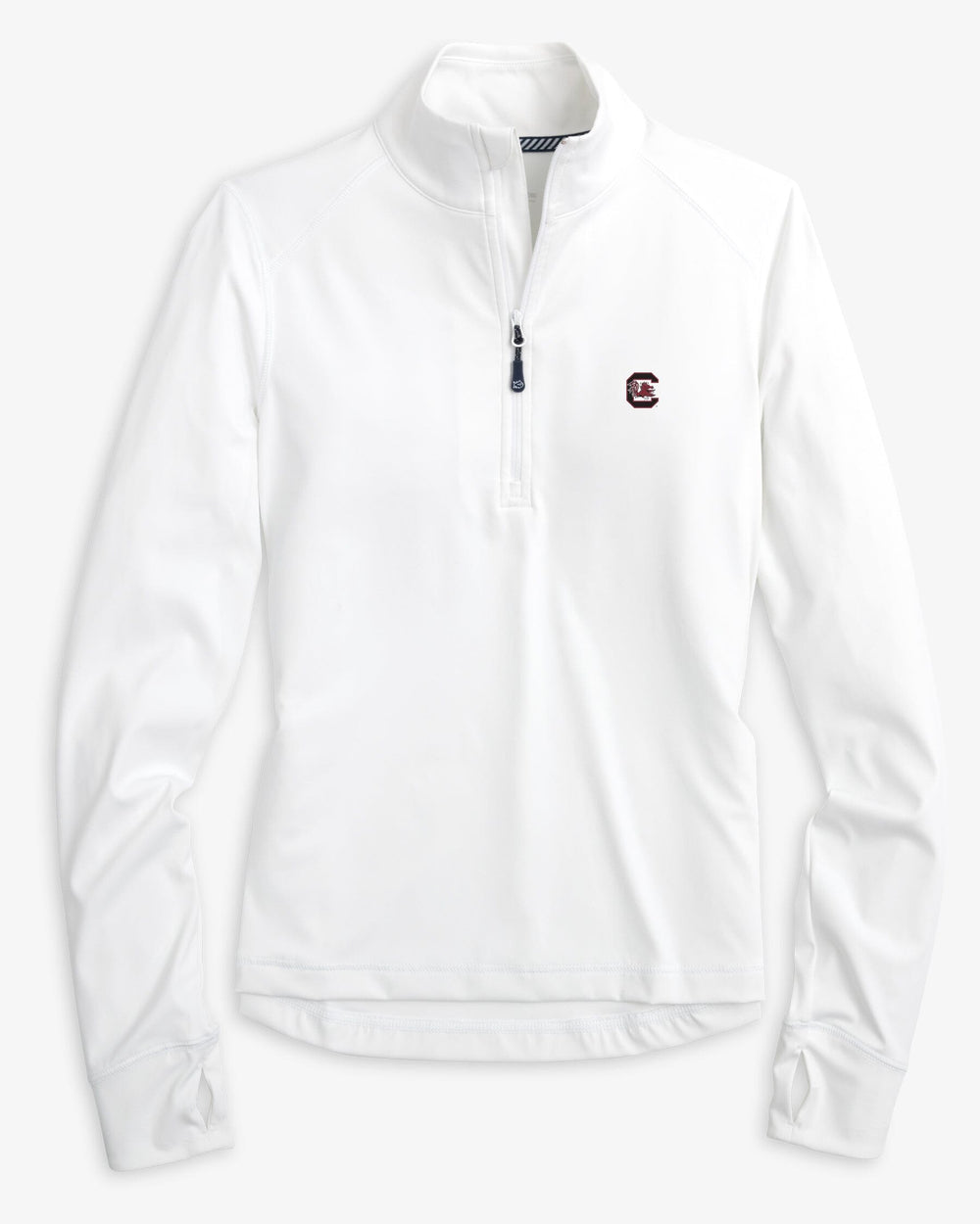 The front view of the South Carolina Gamecocks Runaround Quarter Zip Pull Over by Southern Tide - Classic White