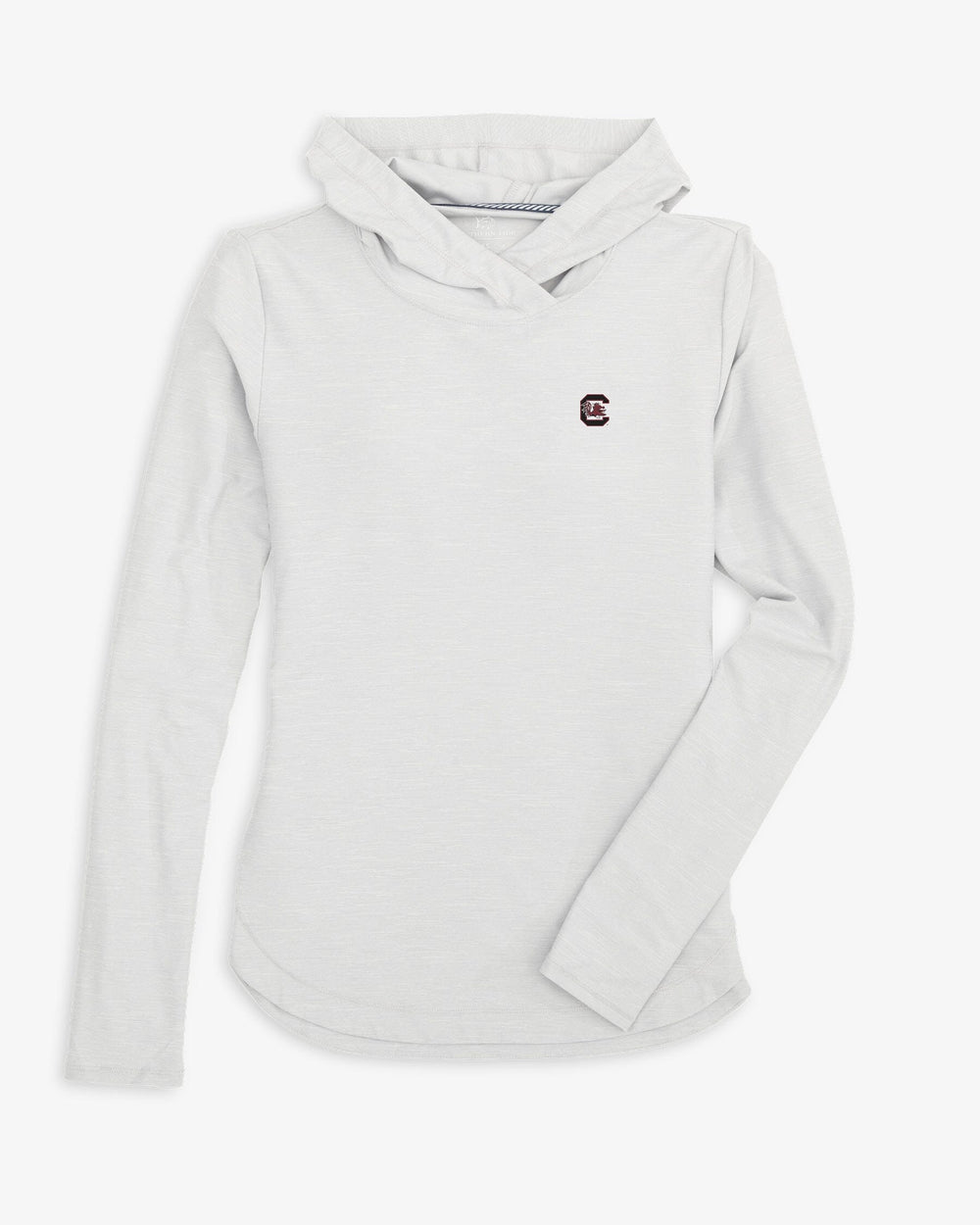 The front view of the South Carolina Gamecocks Linley brrr°®-illiant Performance Hoodie by Southern Tide - Platinum Grey 