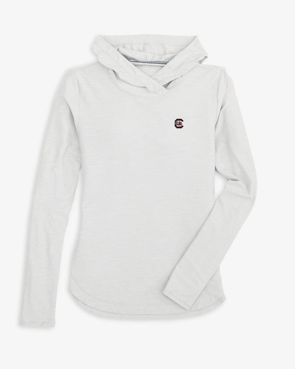 The front view of the South Carolina Gamecocks Linley brrr°®-illiant Performance Hoodie by Southern Tide - Platinum Grey 