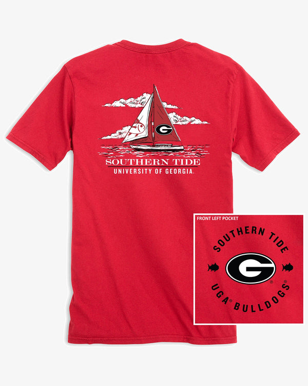 The front view of the Georgia Oval G Bulldogs Skipjack Sailing T-Shirt by Southern Tide - Varsity Red