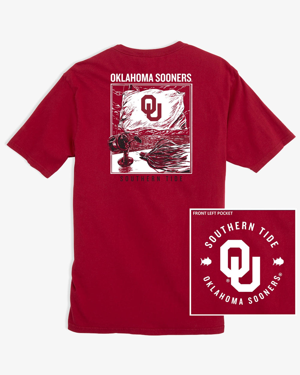 Southern Tide Oklahoma Sooners Fishing Flag T-Shirt Red (Size M) 100% Cotton