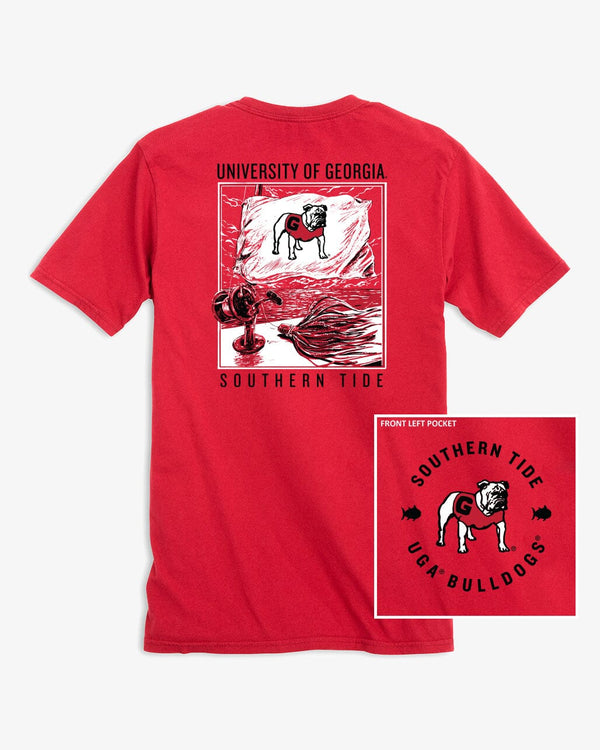 The Front view of the Georgia Bulldogs Fishing Flag T-Shirt by Southern Tide - Varsity Red
