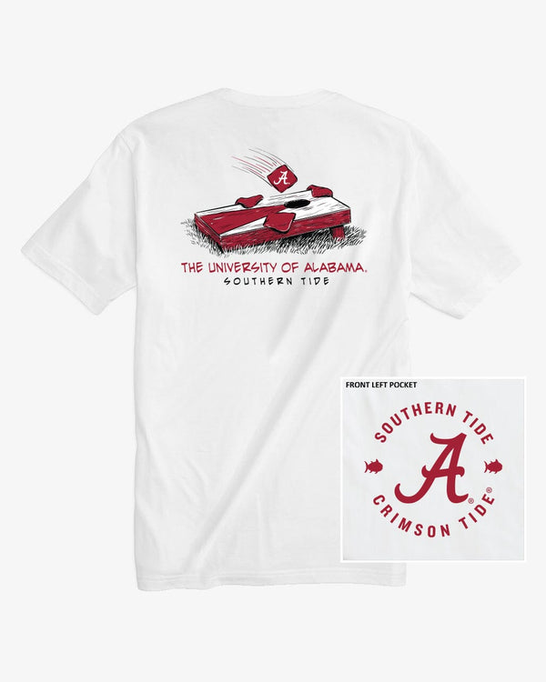 The front view of the Alabama Crimson Tide Cornhole T-Shirt by Southern Tide - Classic White
