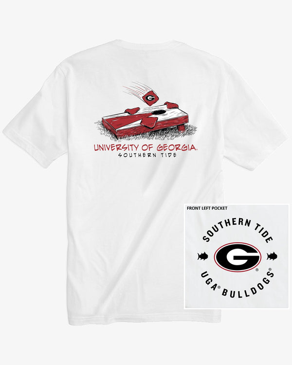 The view of the Georgia Oval G Bulldogs Cornhole T-Shirt by Southern Tide - Classic White