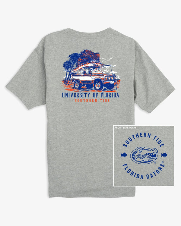 The front view of the Florida Gators Trophy Catch Heather T-Shirt by Southern Tide - Heather Grey