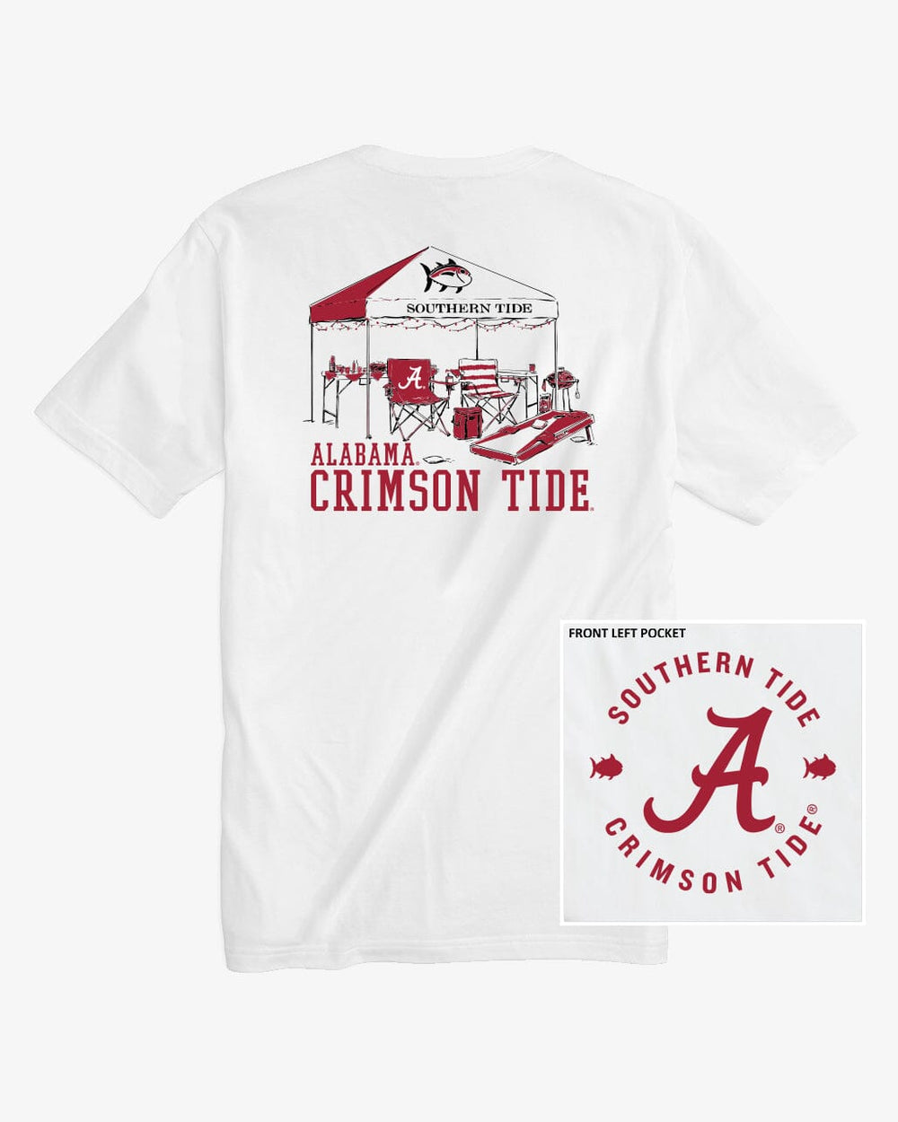 The front view of the Alabama Crimson Tide Tailgate Time T-Shirt by Southern Tide - Classic White