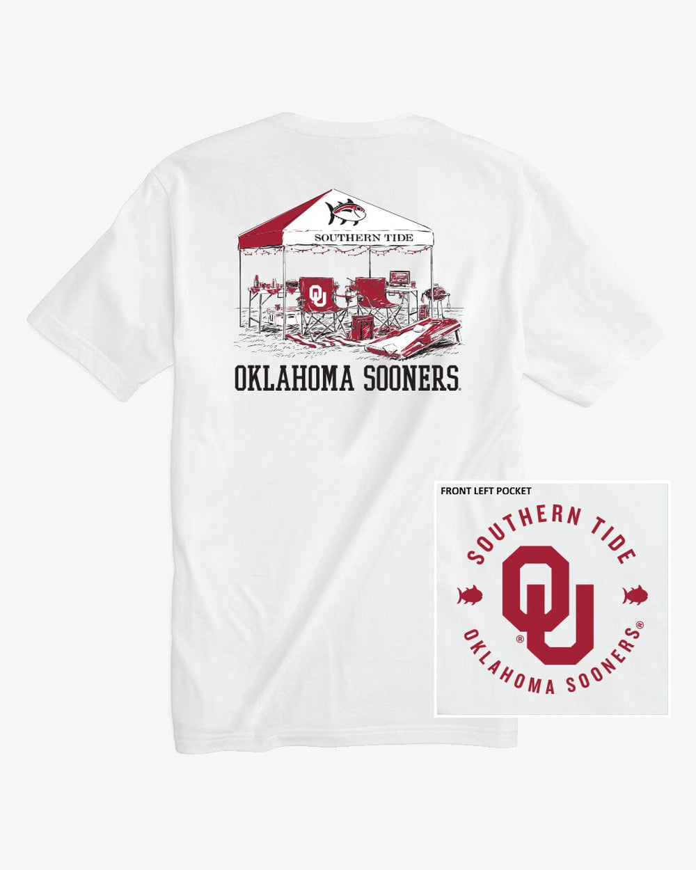 The front view of the Oklahoma Sooners Tailgate Time T-Shirt by Southern Tide - Classic White