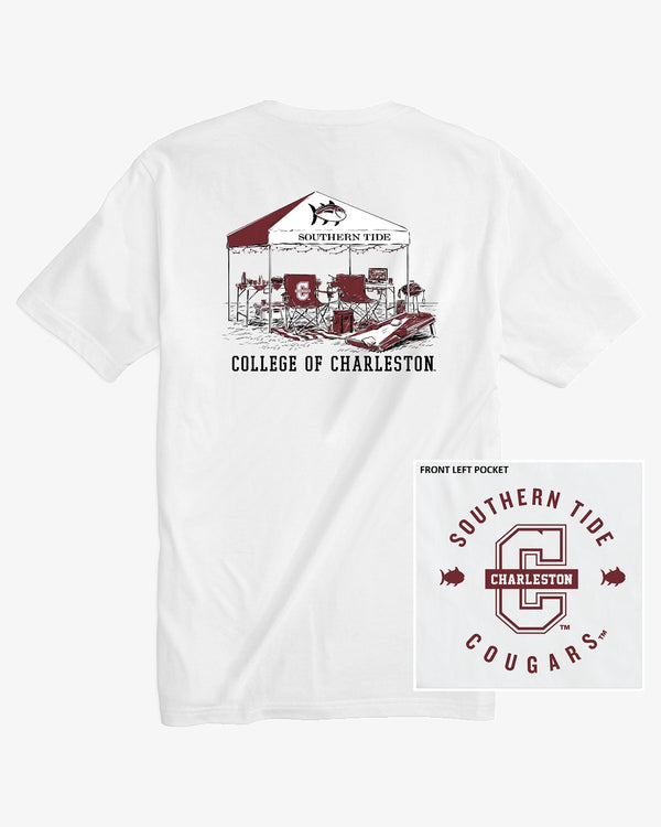 The front view of the College of Charleston Tailgate Time T-Shirt by Southern Tide - Classic White