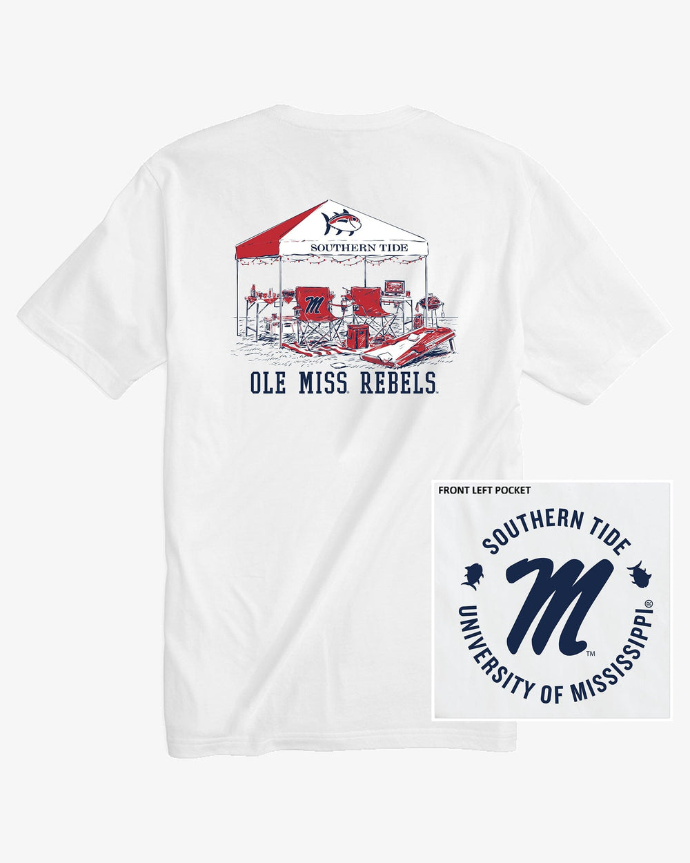 The front view of the Ole Miss Rebels Tailgate Time T-Shirt by Southern Tide - Classic White