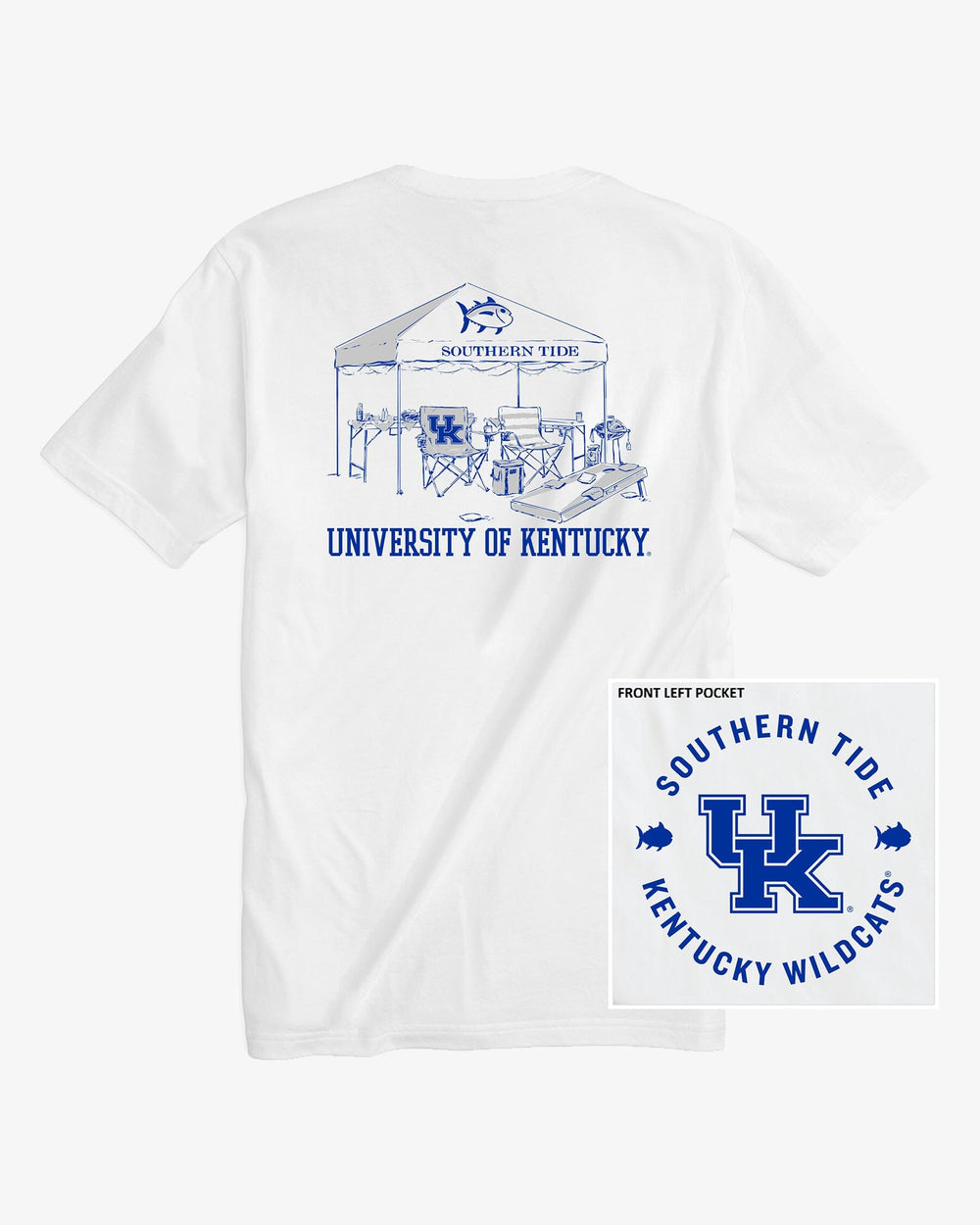 The front view of the Kentucky Wildcats Tailgate Time T-Shirt by Southern Tide - Classic White