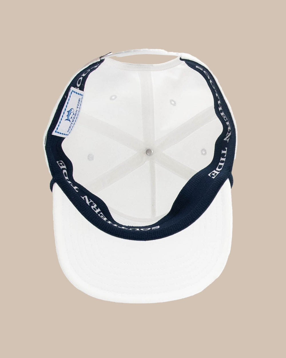 The detail view of the Southern Tide 18 Holes 5 Panel Hat by Southern Tide - White