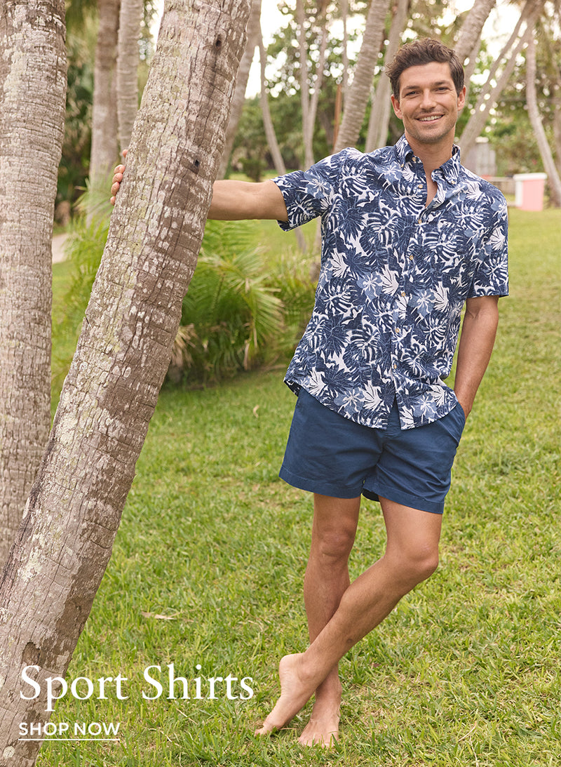 Effortless style meets high-performance functionality in this Southern Tide ensemble. The model showcases the Grand Palms Linen Rayon Short Sleeve Sport Shirt, a vibrant piece that captures the essence of coastal living. Paired with the brrr°®-die 8" Performance Short, featuring brrr° cooling technology, this outfit is designed for the modern gentleman who values both comfort and style. Embrace the Southern Tide lifestyle, where tradition meets innovation.