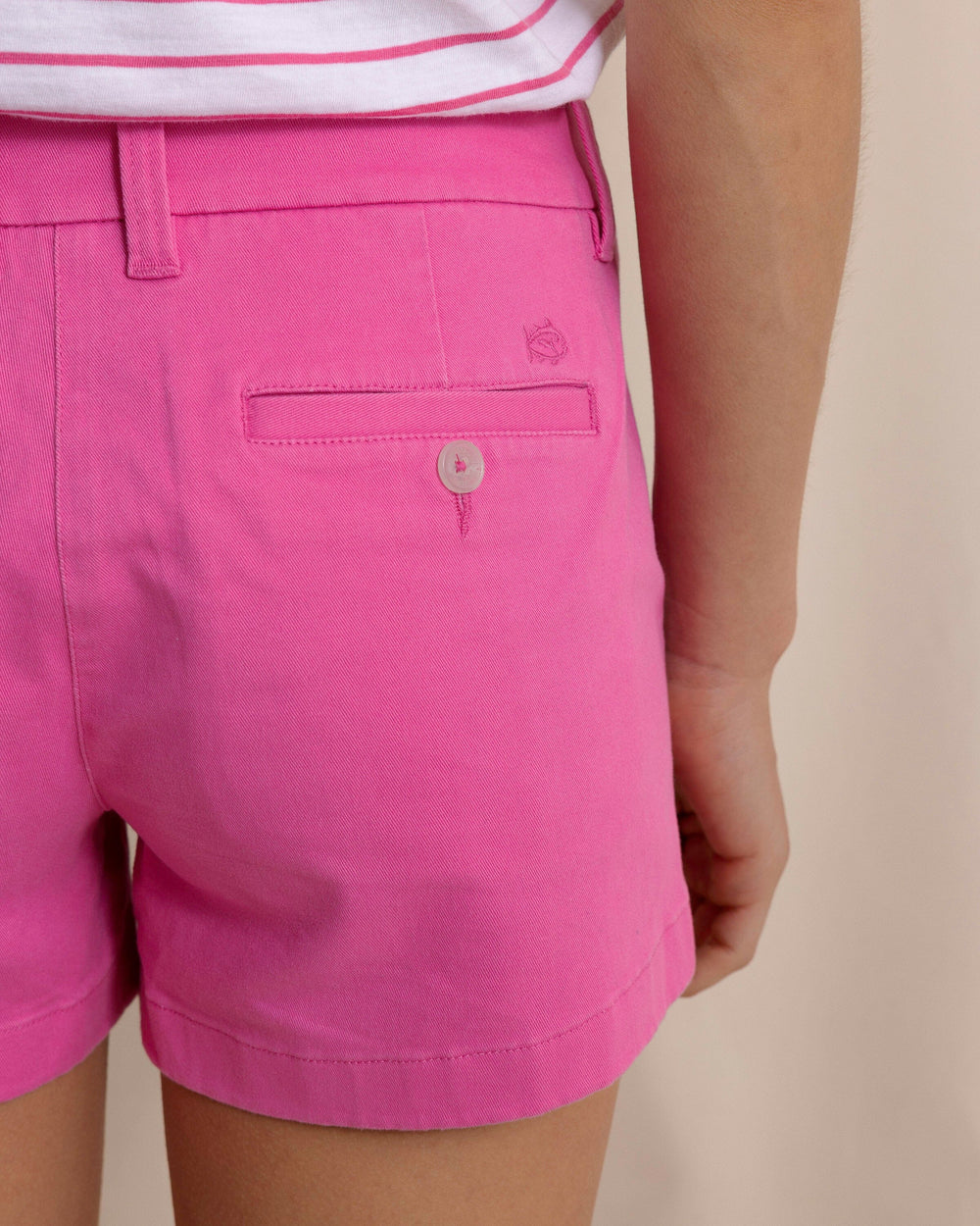 The back detail view of the Women's 3 Inch Leah Short by Southern Tide - Very Berry