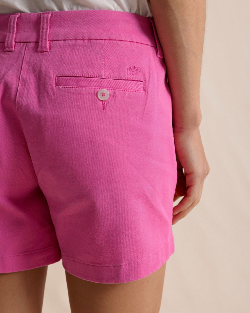 The back detail view of the Southern Tide 5" Caroline Short by Southern Tide - Very Berry